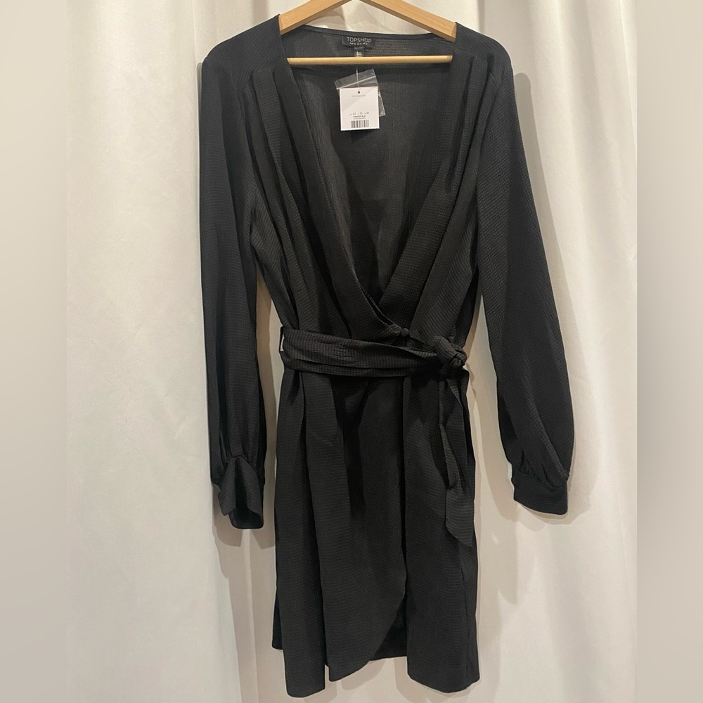 Topshop - Black Bubble Satin Wrap Dress